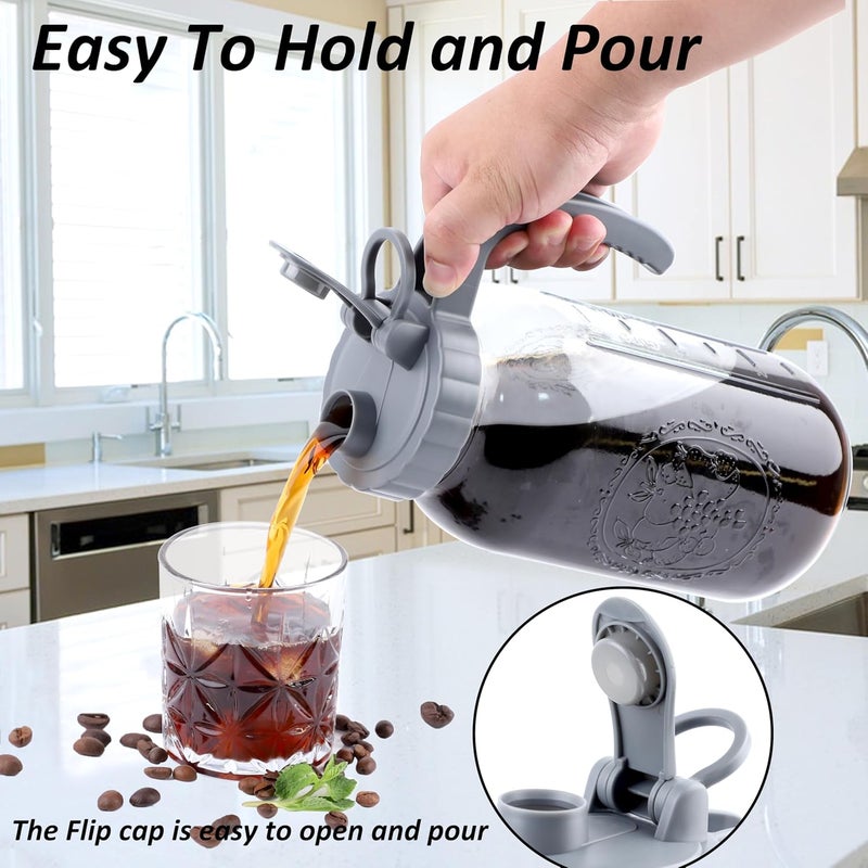 MBSRITY Cold Brew Coffee Maker 64 OZ 2 Pack Mason Jar Cold Brew Pitcher With Infuser 2 Quart Wide Mouth Iced Coffee Maker With Pour Spout Lid And Handle Half Gallon Airtight & Leakproof Pitcher For Fridge - Image 4